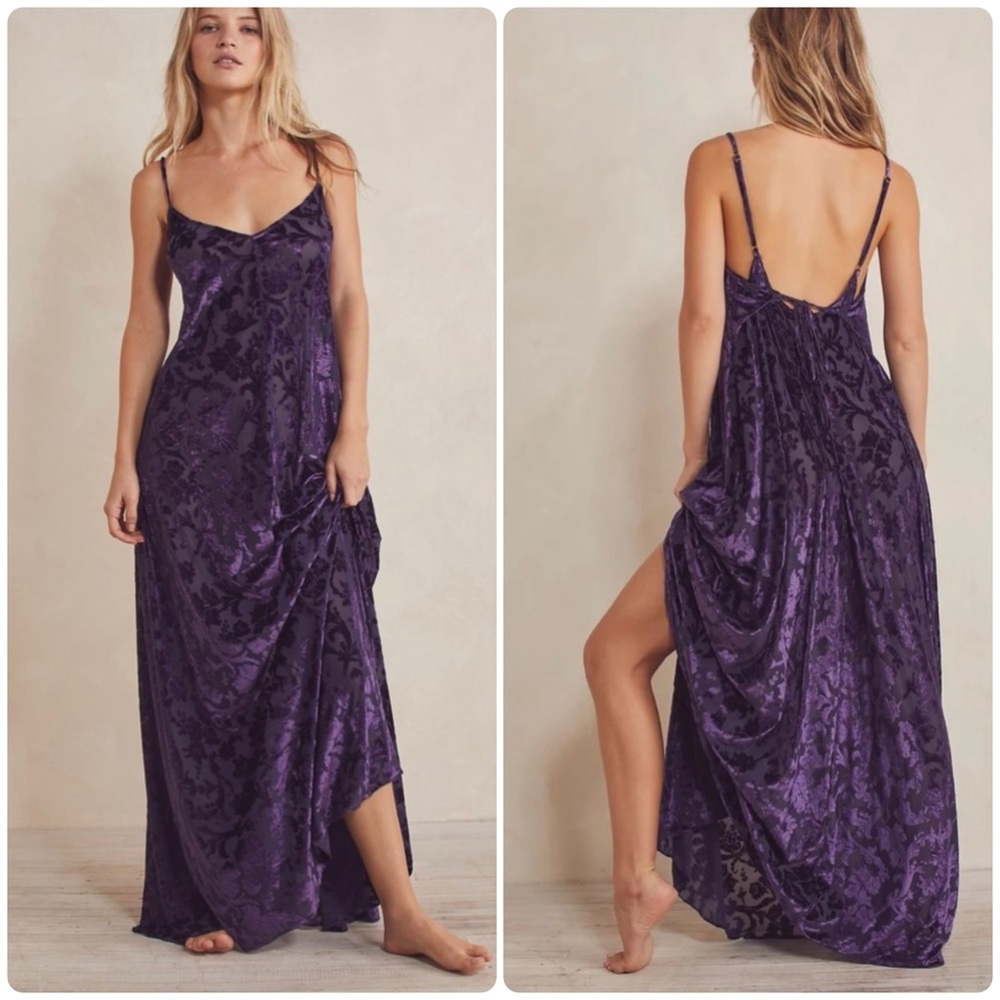 NWOT Free People Intimately Vibe With You Velvet Maxi in Deep Sea Combo Sz M